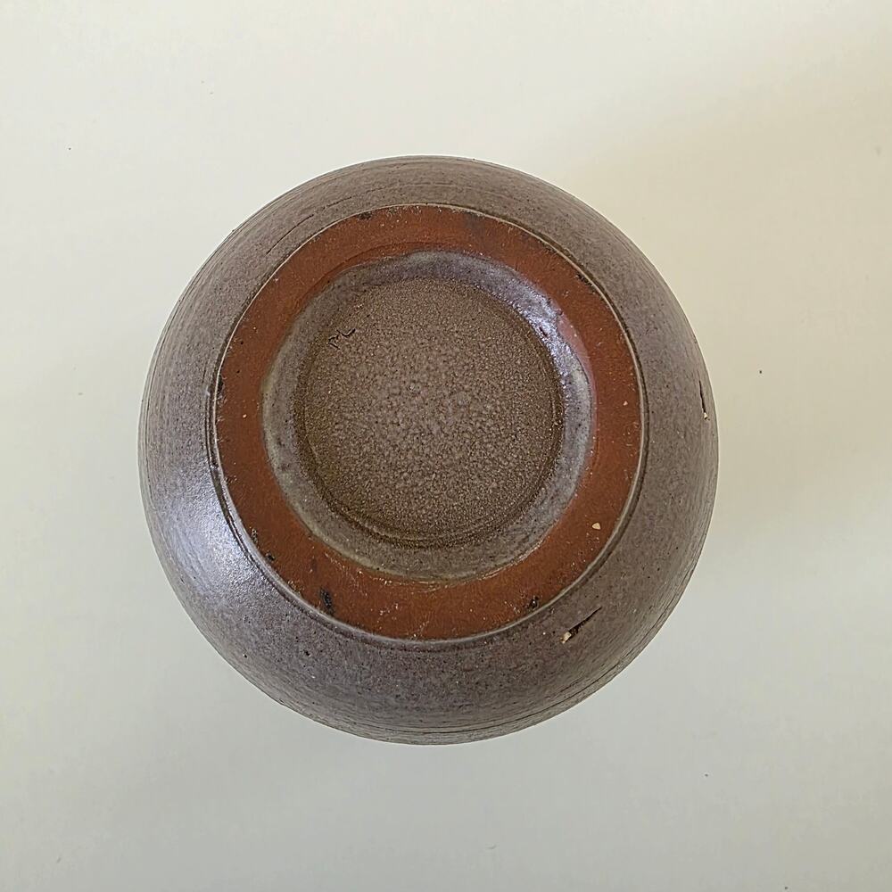 Vintage Studio Pottery Modernist Vase Round Brown Black Brushstroke Design - Picture 10 of 14